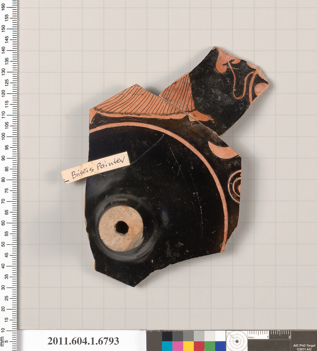 Terracotta fragment of a kylix (drinking cup), Attributed to the Briseis Painter [DvB], Terracotta, Greek, Attic