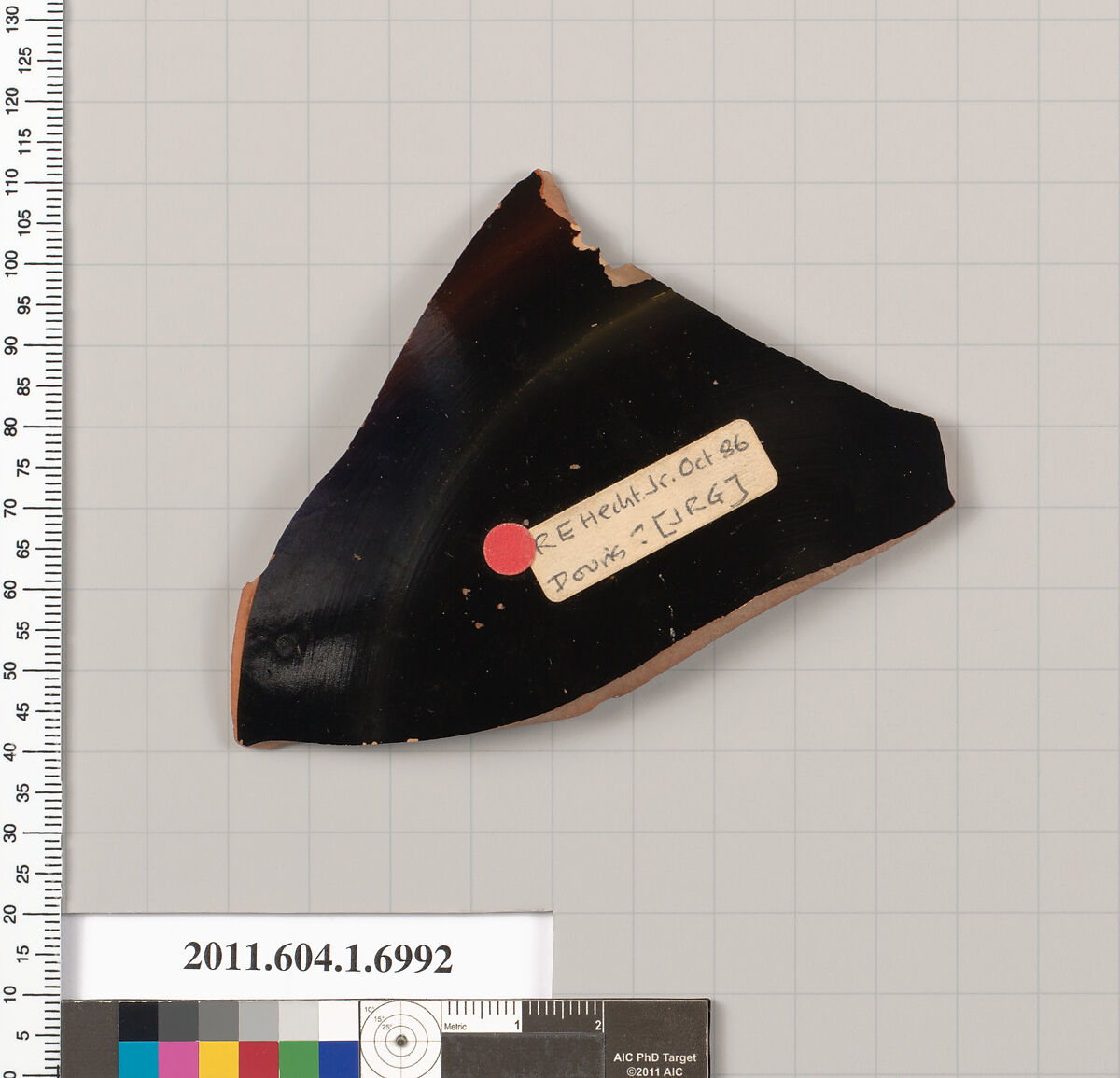 Terracotta fragment of a kylix (drinking cup), Attributed to Douris [Robert Guy], Terracotta, Greek, Attic