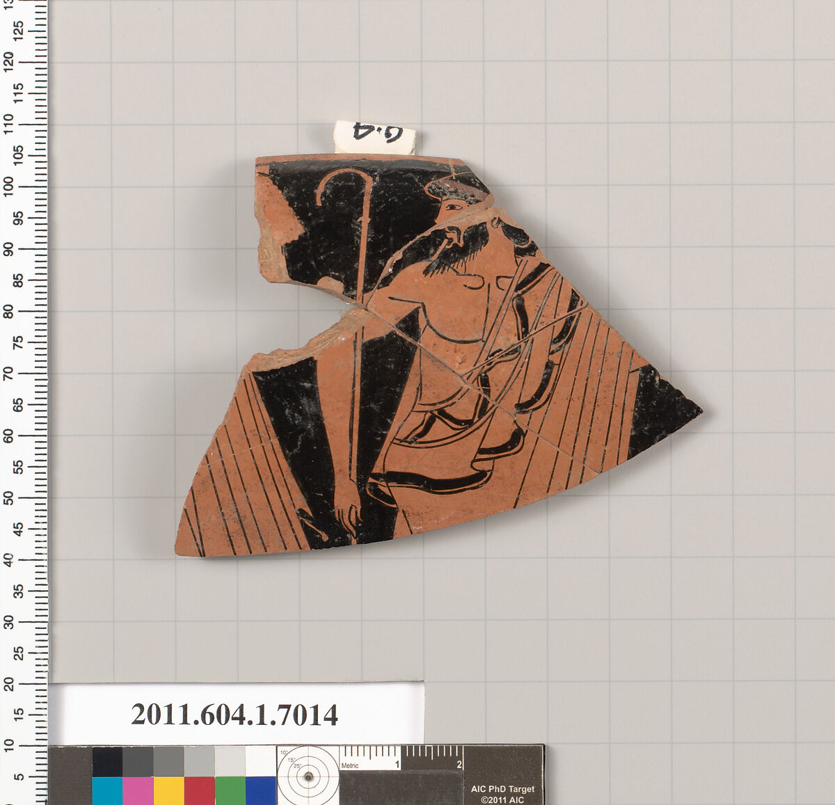 Terracotta rim fragment of a kylix (drinking cup), Attributed to Douris [DvB], Terracotta, Greek, Attic 