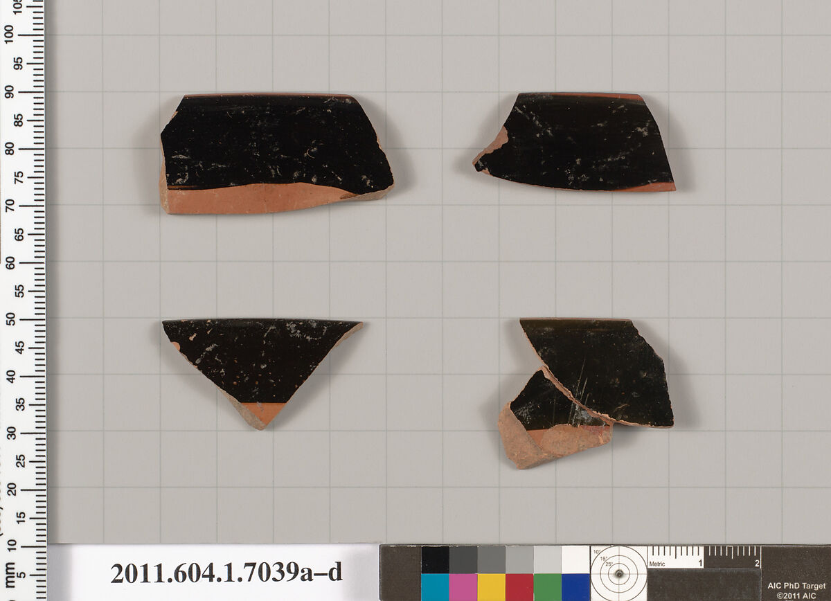 Terracotta rim fragments of kylikes (drinking cups), Attributed to Douris [DvB], Terracotta, Greek, Attic 