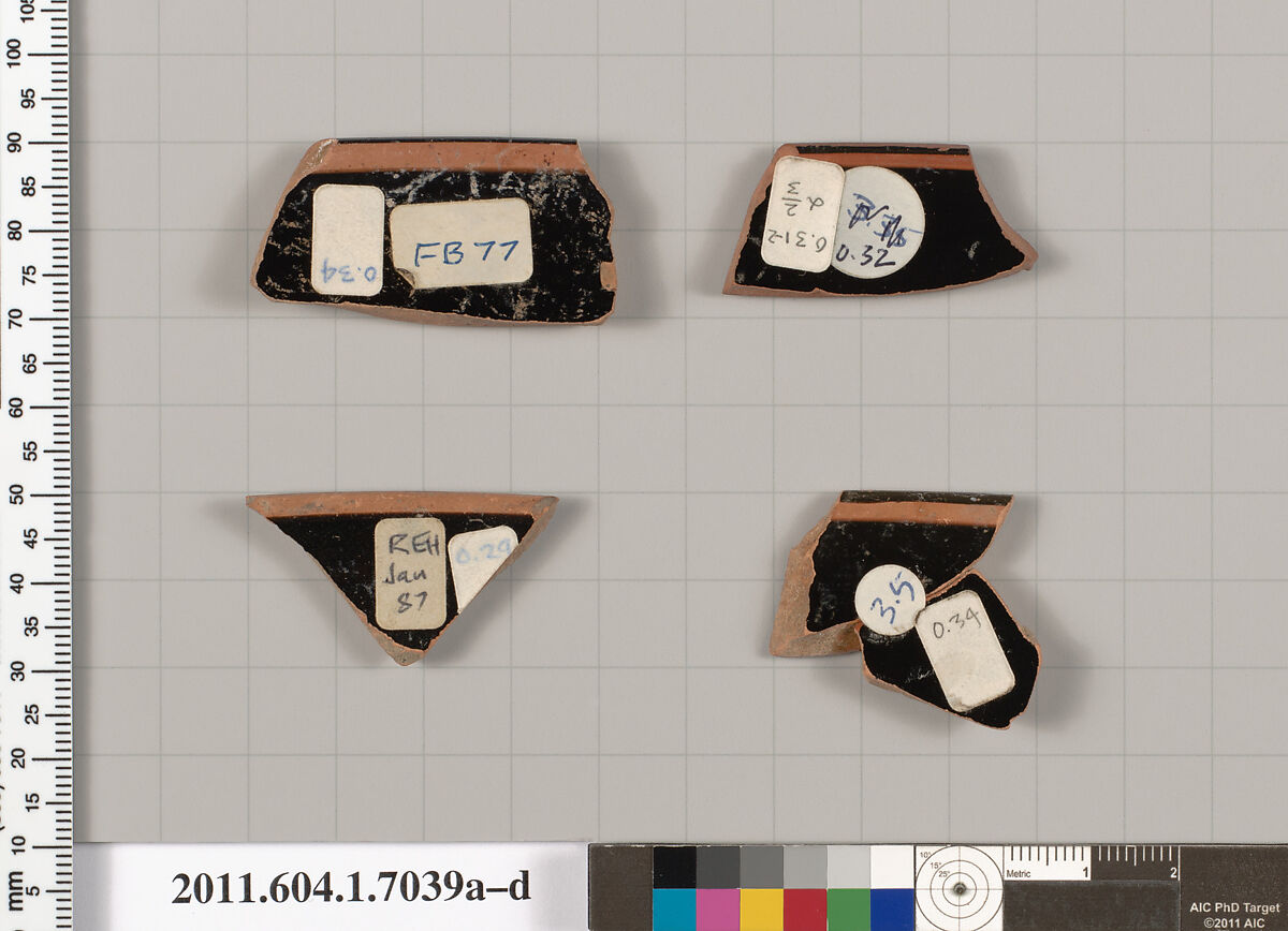Terracotta rim fragments of kylikes (drinking cups), Attributed to Douris [DvB], Terracotta, Greek, Attic