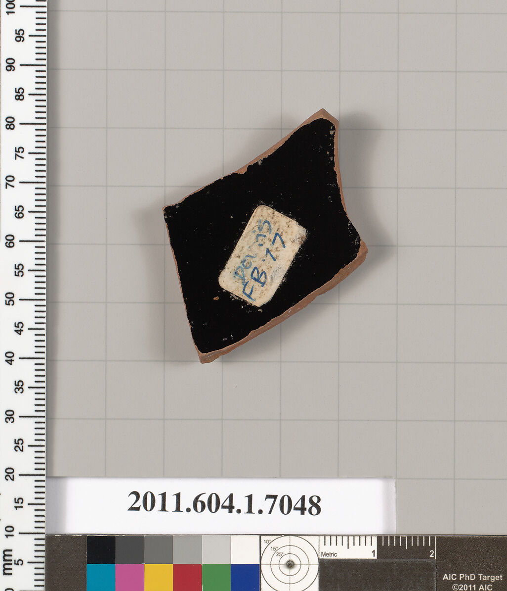 Terracotta fragment of a kylix (drinking cup), Attributed to Douris [DvB], Terracotta, Greek, Attic