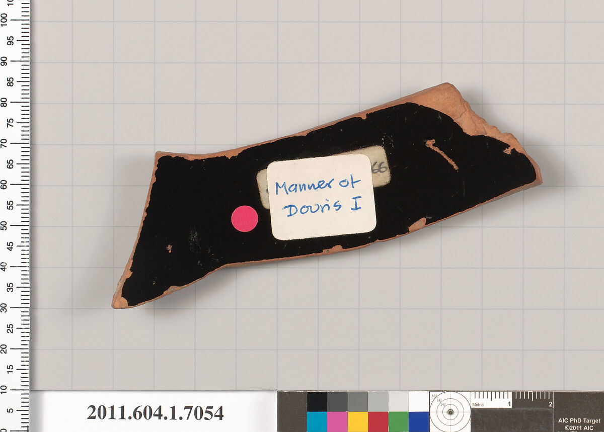 Terracotta fragment of a kylix (drinking cup), Attributed as Manner of Douris I [DvB], Terracotta, Greek, Attic