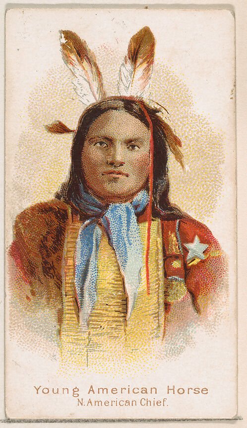 Young American Horse, North American Chief, from the Savage and Semi-Barbarous Chiefs and Rulers series (N189) issued by Wm. S. Kimball & Co., Issued by William S. Kimball &amp; Company, Commercial color lithograph 