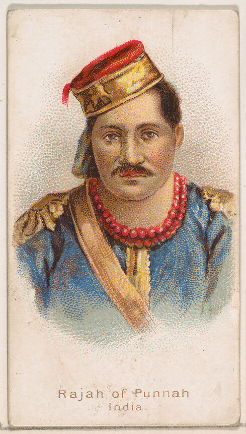 Rajah of Punnah, India, from the Savage and Semi-Barbarous Chiefs and Rulers series (N189) issued by Wm. S. Kimball & Co., Issued by William S. Kimball &amp; Company, Commercial color lithograph 