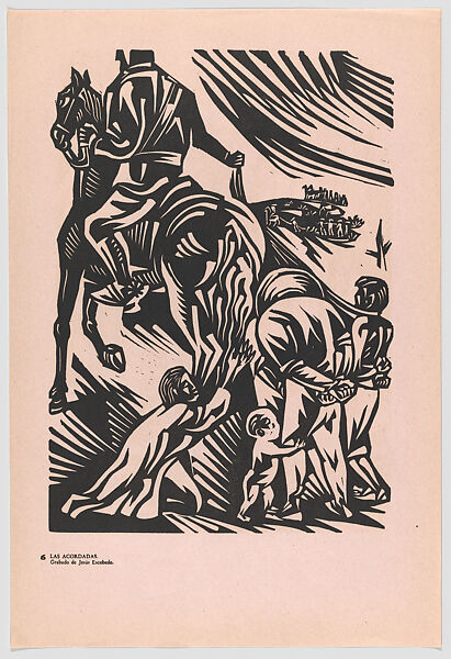 Plate 6: Mexicans being taken from their home and enslaved (result of 'The Agreements'), from the portfolio 'Estampas de la revolución Mexicana' (prints of the Mexican Revolution), Jesús Escobedo (Mexican, Santa Clara del Cobre, Michoacán 1918–1978), Linocut 