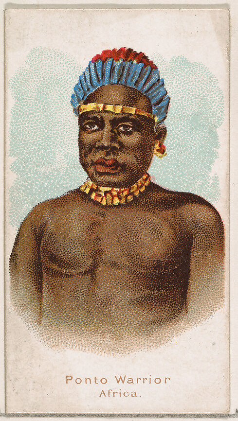 Ponto Warrior, Africa, from the Savage and Semi-Barbarous Chiefs and Rulers series (N189) issued by Wm. S. Kimball & Co., Issued by William S. Kimball &amp; Company, Commercial color lithograph 