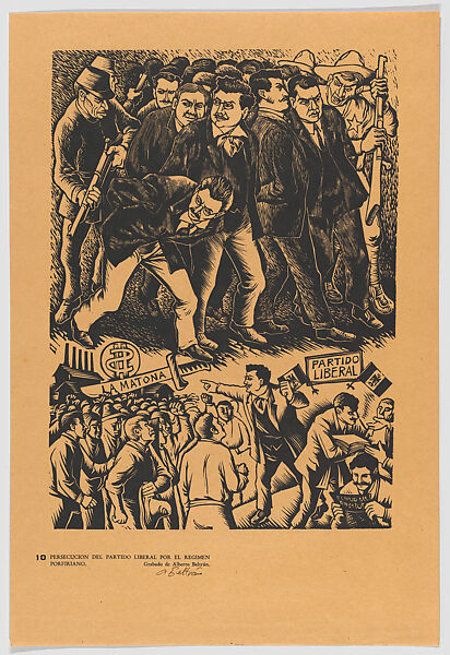 Plate 10: the persecution of those involved in the Partido Liberal by the regime of president of Porfirio Díaz , from the portfolio 'Estampas de la revolución Mexicana' (prints of the Mexican Revolution), Alberto Beltrán (Mexican, Mexico City 1923–2002 Mexico City), Linocut 