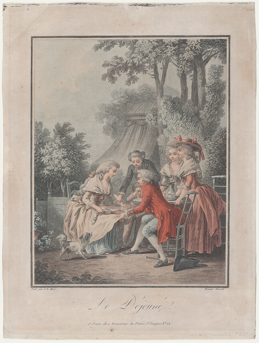 The Lunch, Louis Marin Bonnet (French, Paris 1736–1793 Saint-Mandé, Val-de-Marne), Stipple and wash manner 