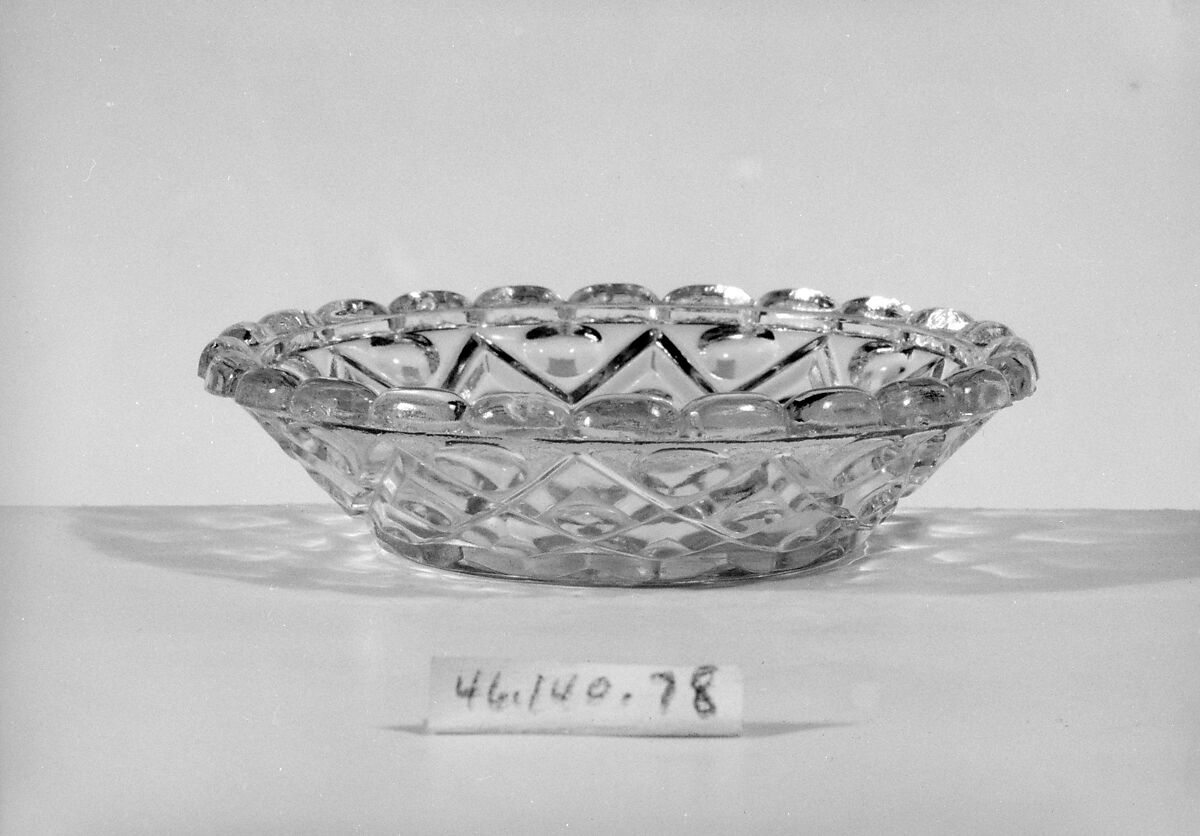 Sauce Dish, Pressed glass, diamond thumbprint, American 