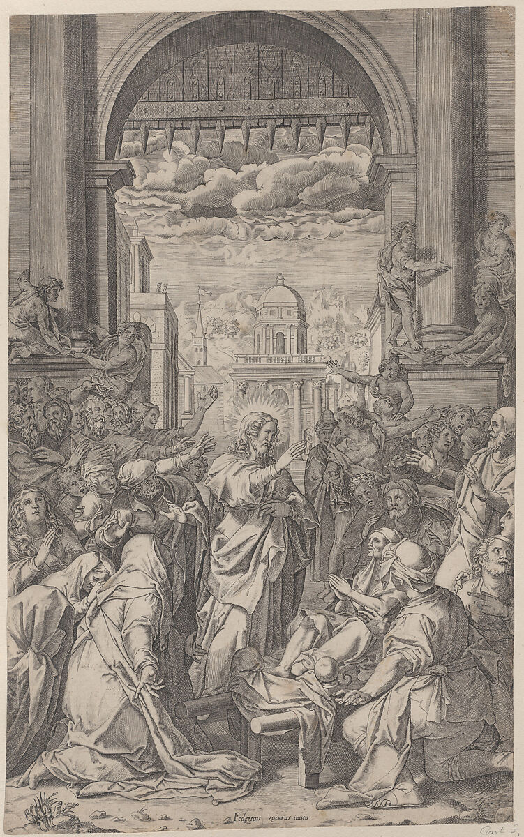 Christ raising the son of the widow outside the gate of the city of Naim, Attributed to Aliprando Caprioli (Italian, active Rome, 1574– 1599), Engraving 