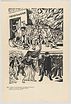 Plate 13: Lucrezia Toriz in the foreground holding a flag leading striking textile workers on 7 January 1907 in Rio Blanco protesting against exploitation by their employees, in the upper section workers are being beaten, from the portfolio 'Estampas de la revolución Mexicana' (prints of the Mexican Revolution)