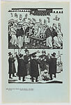 Plate 14: 8 January 1907, the day after the textile workers' strike in Rio Blanco, in the upper section the slaughtered workers carried off in a cart, in the lower section President Porfirio Díaz being toasted by his supporters, a worker beneath them cradling her colleague, from the portfolio 'Estampas de la revolución Mexicana' (prints of the Mexican Revolution)