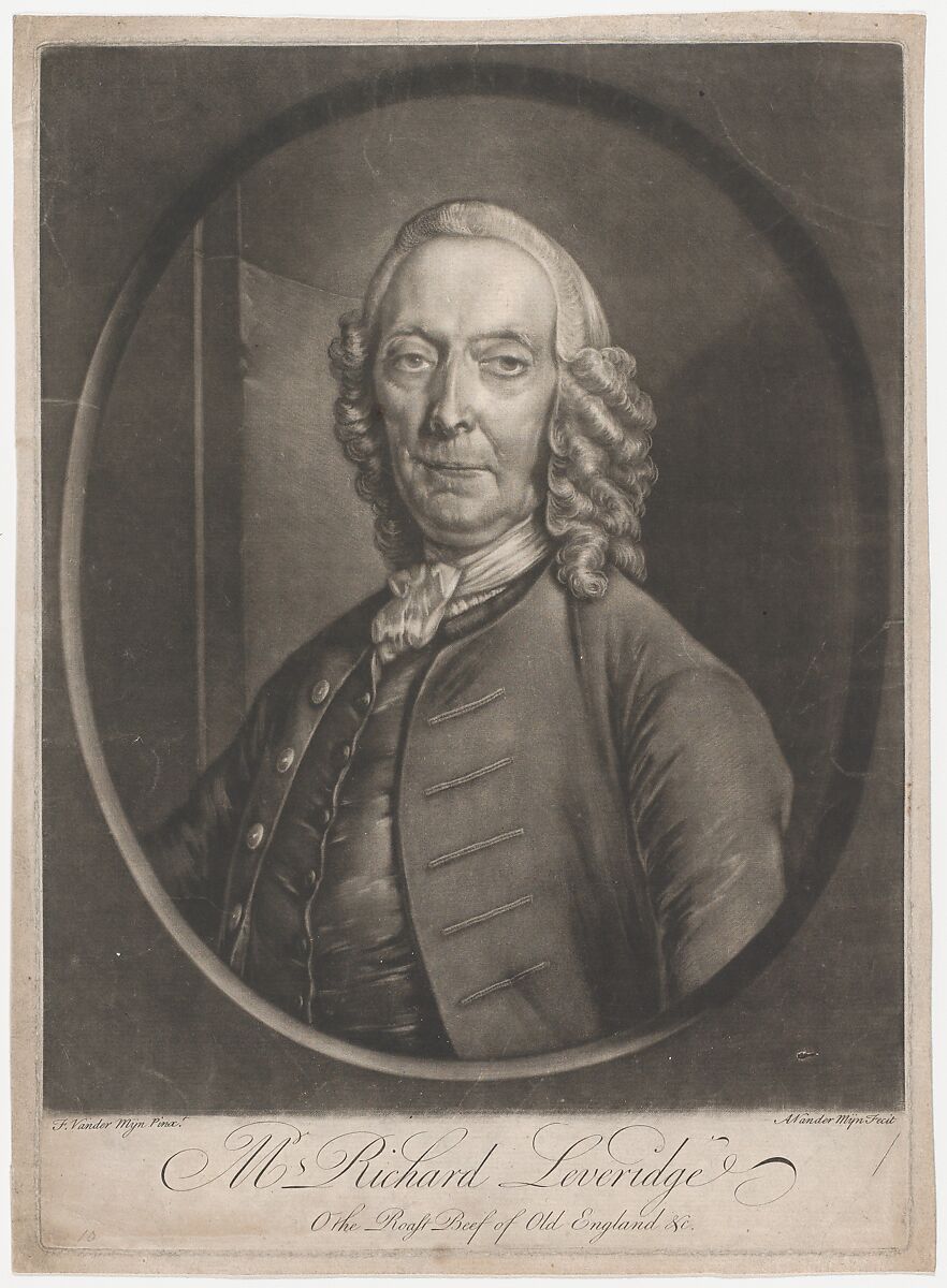 Mr. Richard Leveridge, Andreas van der Mijn (British (born Belgium or German), Antwerp or Dusseldorf ca. 1714–after 1777), Mezzotint 