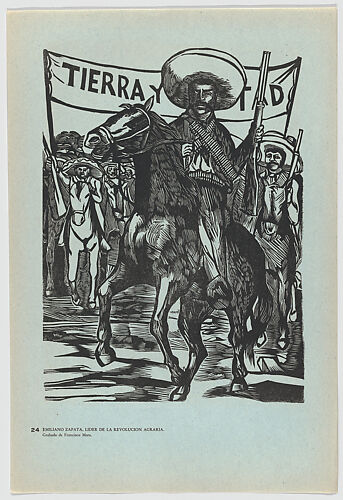 Plate 24: Emiliano Zapata, leader the revolution, on horseback, from the portfolio 'Estampas de la revolución Mexicana' (prints of the Mexican Revolution)