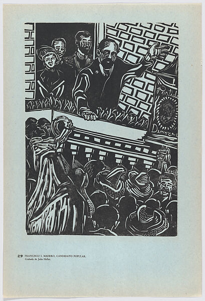 Plate 29: Francisco I. Madera addressing the crowd from a balcony, from the portfolio 'Estampas de la revolución Mexicana' (prints of the Mexican Revolution), Jules Heller (American, New York 1919–2007 Phoenix), Linocut 