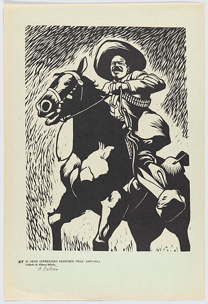 Plate 37: Francisco (Pancho) Villa, guerilla leader on horseback , from the portfolio 'Estampas de la revolución Mexicana' (prints of the Mexican Revolution), Alberto Beltrán (Mexican, Mexico City 1923–2002 Mexico City), Linocut 