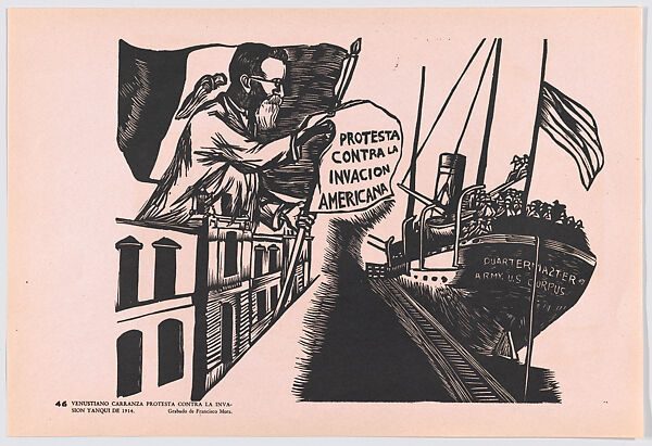 Plate 46: Venustiano Carranza protesting against the American invasion of 1914,  from the portfolio 'Estampas de la revolución Mexicana' (prints of the Mexican Revolution), Francisco Mora (Mexican, Uruapán, Michoacán 1922–2002), Linocut 