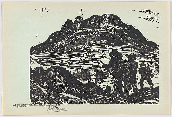 Plate 47: the Constitutionalists taking Zacateca, 23 June 1914,  from the portfolio 'Estampas de la revolución Mexicana' (prints of the Mexican Revolution), Pablo Esteban O&#39;Higgins (American, Salt Lake City, Utah 1904–1983 Mexico City), Linocut 