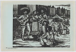 Plate 49: Revolutionaries gathered and singing songs peritinent to their cause, from the portfolio 'Estampas de la revolución Mexicana' (prints of the Mexican Revolution)
