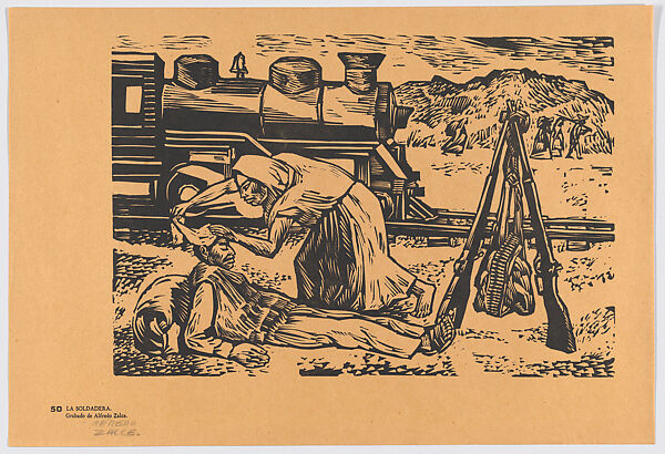 Plate 50: a woman attending to an wounded guerilla, from the portfolio 'Estampas de la revolución Mexicana' (prints of the Mexican Revolution), Alfredo Zalce (Mexican, Pátzcuaro, Michoacán 1908–2003 Morelia), Linocut 