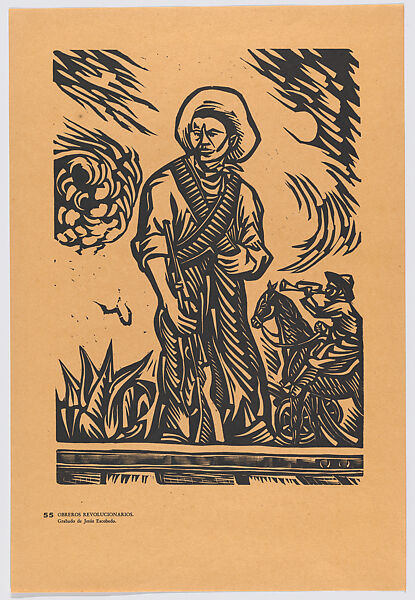 Plate 55: a worker of the Revolution, standing, holding a rifle, from the portfolio 'Estampas de la revolución Mexicana' (prints of the Mexican Revolution), Jesús Escobedo (Mexican, Santa Clara del Cobre, Michoacán 1918–1978), Linocut 
