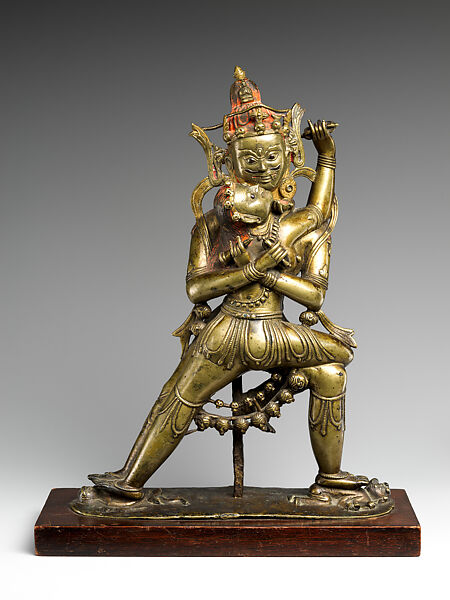 Hevajra and Nairātmyā, Brass with silver and pigment, Tibet 