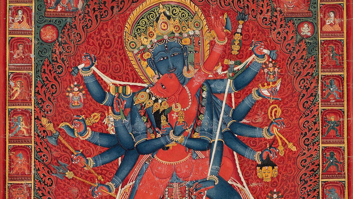 Chakrasamvara with His Consort Vajravarahi, Distemper on cotton, Central Tibet