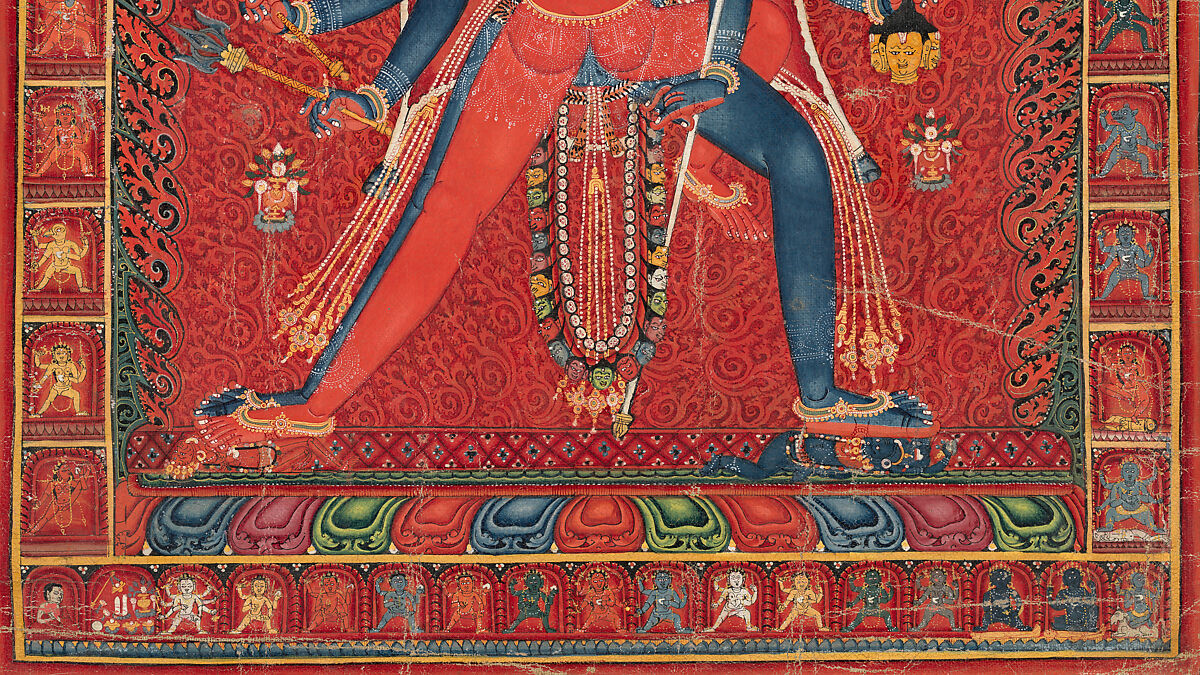 Chakrasamvara with His Consort Vajravarahi, Distemper on cotton, Central Tibet