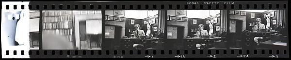 [14 Portraits of a Man Wearing Glasses Sitting at a Desk Surrounded by Framed Maps and Photographs; 5 Views of Cows on a Horizon], Walker Evans (American, St. Louis, Missouri 1903–1975 New Haven, Connecticut), Film negative 