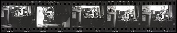 [14 Portraits of a Man Wearing Glasses Sitting at a Desk Surrounded by Framed Maps and Photographs; 5 Views of Cows on a Horizon], Walker Evans (American, St. Louis, Missouri 1903–1975 New Haven, Connecticut), Film negative