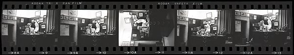 [14 Portraits of a Man Wearing Glasses Sitting at a Desk Surrounded by Framed Maps and Photographs; 5 Views of Cows on a Horizon], Walker Evans (American, St. Louis, Missouri 1903–1975 New Haven, Connecticut), Film negative