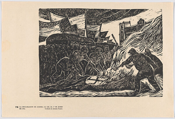 Plate 78: the declaration of war by Mexico on Germany, Italy, and Japan on 1 June 1942, from the portfolio 'Estampas de la revolución Mexicana' (prints of the Mexican Revolution), Juan Antonio Franco (Guatemalan, Guatemala City 1920–1994), Linocut 