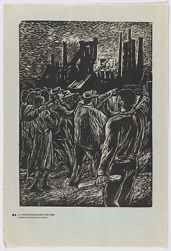 Plate 84: the industrialisation of Mexico, from the portfolio 'Estampas de la revolución Mexicana' (prints of the Mexican Revolution)