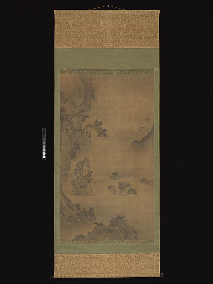 Daoist immortal Li Tieguai receiving a visitor, Unidentified artist  , 15th–16th century, Hanging scroll; ink and color on silk, China