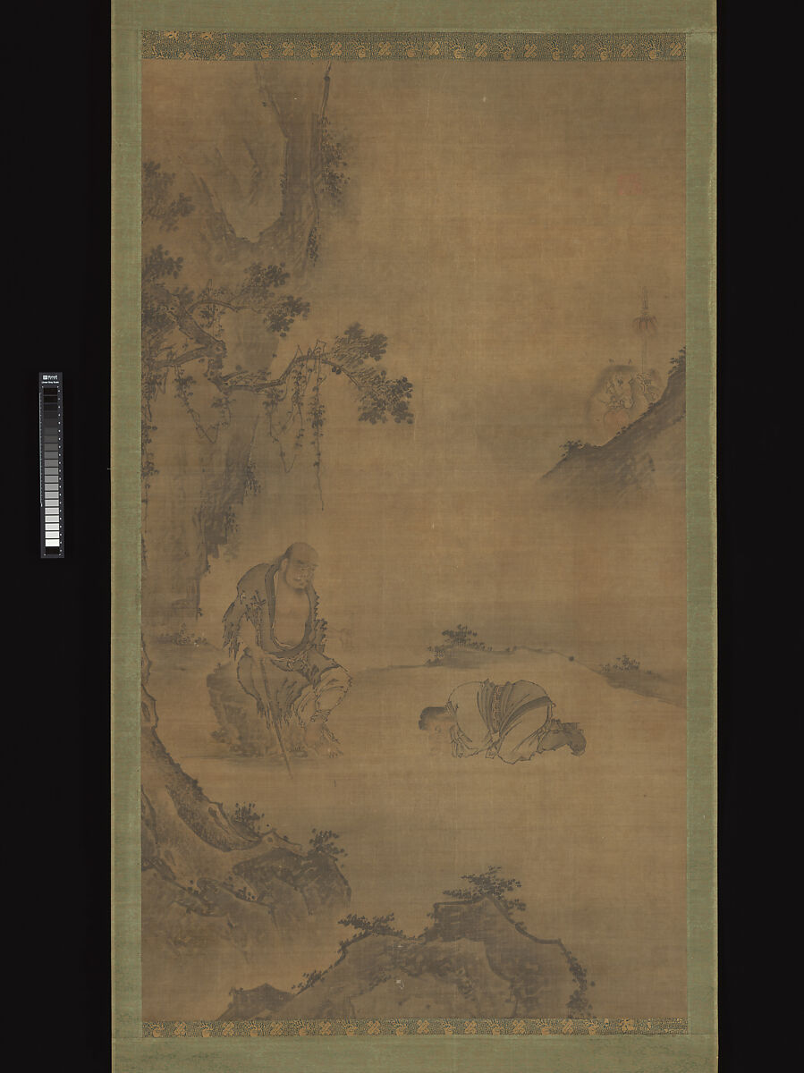 Daoist immortal Li Tieguai receiving a visitor, Unidentified artist  , 15th–16th century, Hanging scroll; ink and color on silk, China 