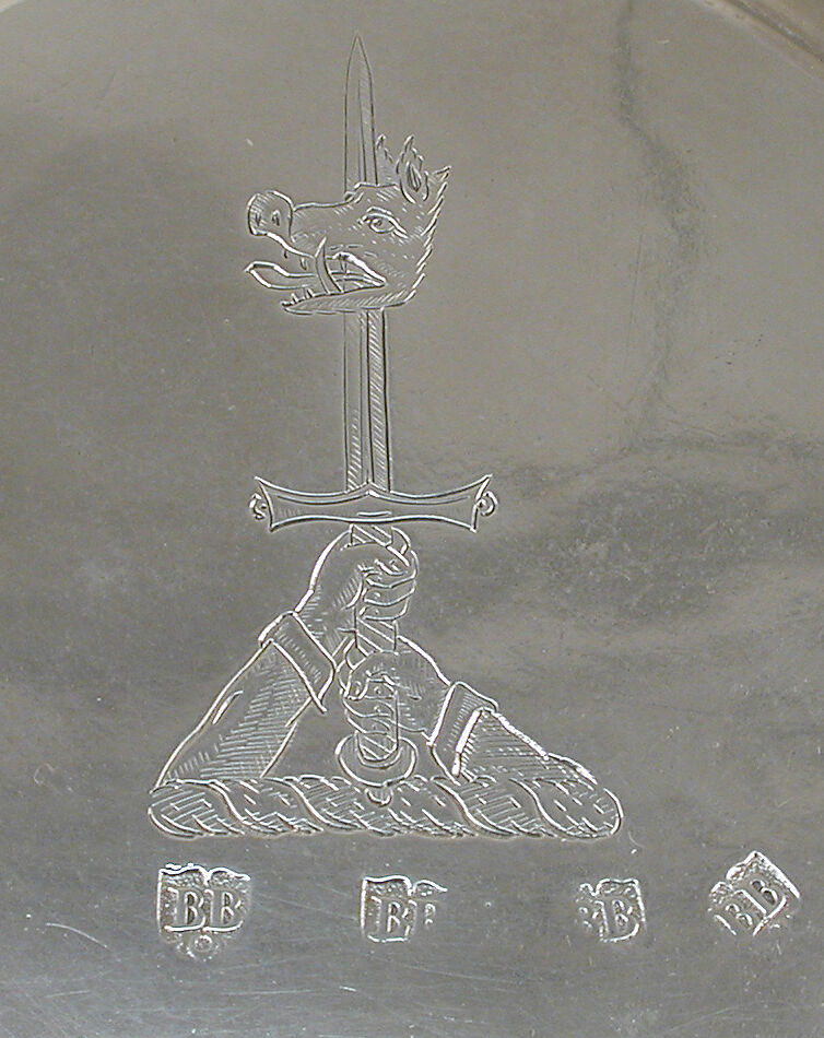 Tankard, Engraved glass; silver mounts, British mounts with British or Dutch glassware