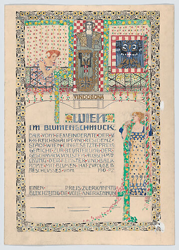 Design for a certificate, awarded by the city of Vienna for the most beautiful floral balcony decorations (balcony above text)