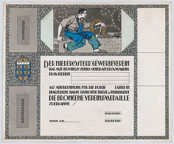 Erwin Puchinger Design For A Certificate Of Citizenship Awarded By The City Of Vienna The Metropolitan Museum Of Art