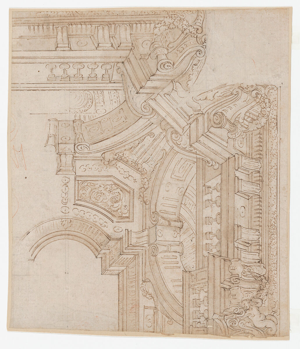 Studies for the trompe-l’oeil decorations of Palazzo Ducale (Palazzo Pitti), Florence, Agostino (Stanzani) Mitelli (Italian, Battidizzo (Bologna) 1609–1660 Madrid), Pen and brown ink over black chalk, some with watercolor