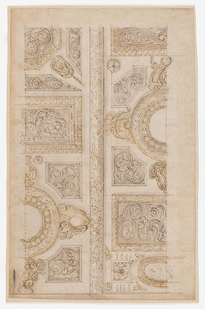Studies for the trompe-l’oeil decorations of Palazzo Ducale (Palazzo Pitti), Florence, Agostino (Stanzani) Mitelli (Italian, Battidizzo (Bologna) 1609–1660 Madrid), Pen and brown ink over black chalk, some with watercolor