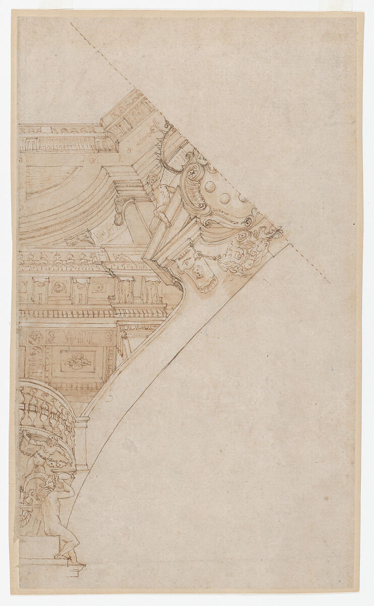 Studies for the trompe-l’oeil decorations of Palazzo Ducale (Palazzo Pitti), Florence, Agostino (Stanzani) Mitelli (Italian, Battidizzo (Bologna) 1609–1660 Madrid), Pen and brown ink over black chalk, some with watercolor