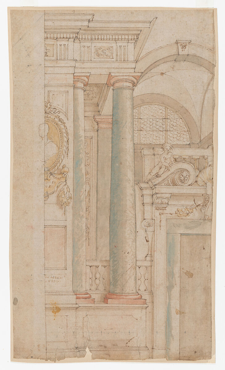 Studies for the trompe-l’oeil decorations of Palazzo Ducale (Palazzo Pitti), Florence, Agostino (Stanzani) Mitelli (Italian, Battidizzo (Bologna) 1609–1660 Madrid), Pen and brown ink over black chalk, some with watercolor