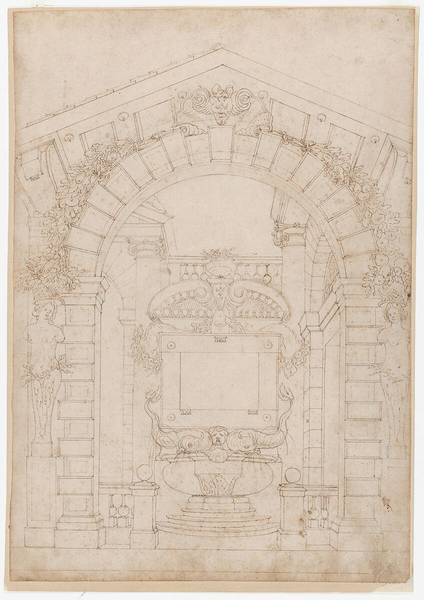 Studies for the trompe-l’oeil decorations of Palazzo Ducale (Palazzo Pitti), Florence, Agostino (Stanzani) Mitelli (Italian, Battidizzo (Bologna) 1609–1660 Madrid), Pen and brown ink over black chalk, some with watercolor