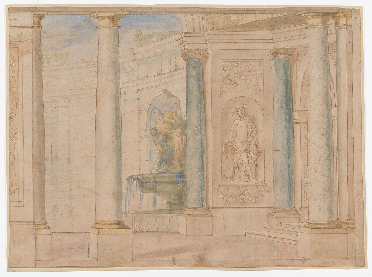 Studies for the trompe-l’oeil decorations of Palazzo Ducale (Palazzo Pitti), Florence, Agostino (Stanzani) Mitelli (Italian, Battidizzo (Bologna) 1609–1660 Madrid), Pen and brown ink over black chalk, some with watercolor