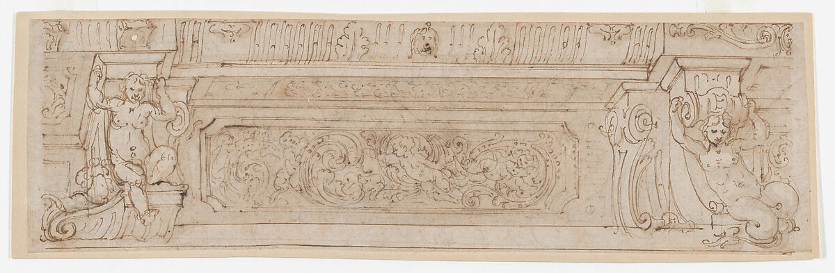 Studies for the trompe-l’oeil decorations of Palazzo Ducale (Palazzo Pitti), Florence, Agostino (Stanzani) Mitelli (Italian, Battidizzo (Bologna) 1609–1660 Madrid), Pen and brown ink over black chalk, some with watercolor