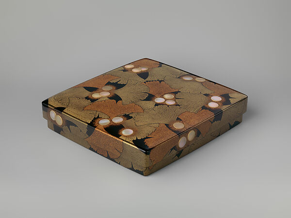 Writing box (Suzuribako) with Ginkgo Leaves, Murose Kazumi (Japanese, born 1950), Lacquered wood with gold and silver togidashimaki-e, hiramaki-e and mother-of-pearl inlay, Japan