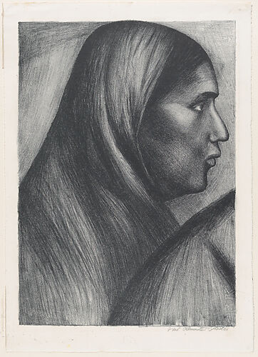 A Mexican woman in profile facing right