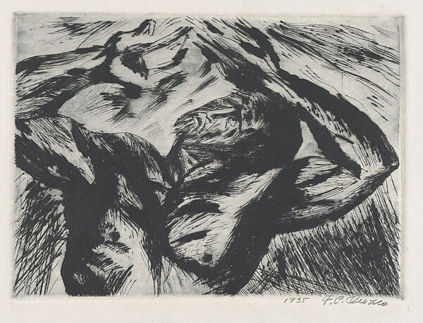 Prometheus, hands raised above his head, José Clemente Orozco (Mexican, Ciudad Guzmán 1883–1949 Mexico City), Drypoint 