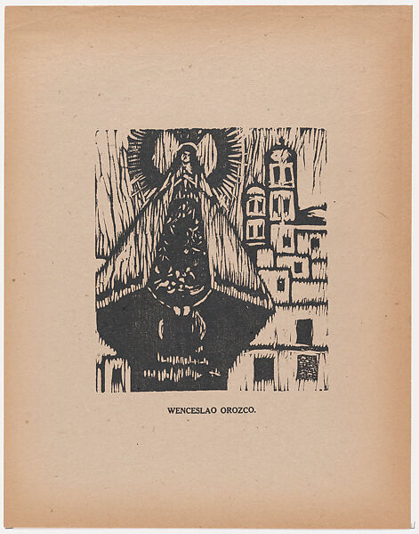 Effigy of the Virgin, possibly part of street parade, from the portfolio 'Los pequeños grabadores en madera, alumnos de la Escuela Preparatoria de Jalisco' (Guadalajara, Mexico 1925)., Wenceslao Orozco (Mexican, active 1920s), Woodcut 